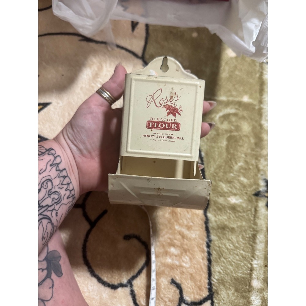 Vintage Roses Bleached Flour Metal Wall Mount Box Henley's Flouring Mill